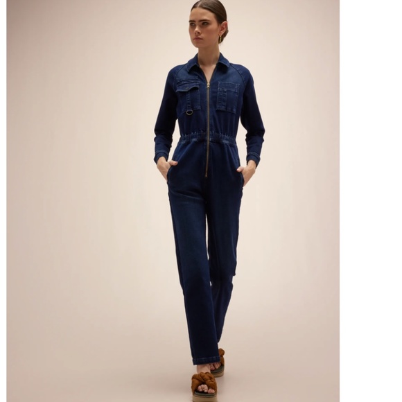 NWT $495 MOTHER The Racer Denim Jumpsuit in Catch Me If You Can - size XS! - Picture 1 of 9
